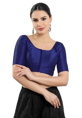 Salwar Studio Women's Navy Blue Art Silk Readymade Saree Blouse 1