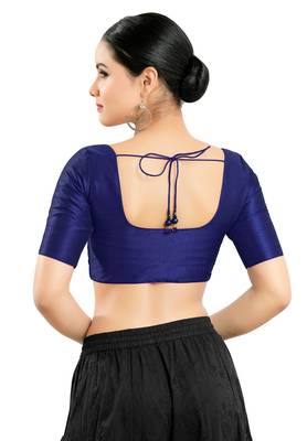 Salwar Studio Women's Navy Blue Art Silk Readymade Saree Blouse 2