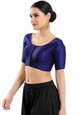 Salwar Studio Women's Navy Blue Art Silk Readymade Saree Blouse 3
