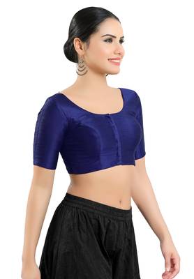 Salwar Studio Women's Navy Blue Art Silk Readymade Saree Blouse 4
