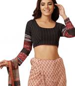 Salwar Studio Women's Black Handloom Cotton Readymade Saree Blouse