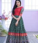 Green Dola Silk with Patola Designer Foil Print Work Gown