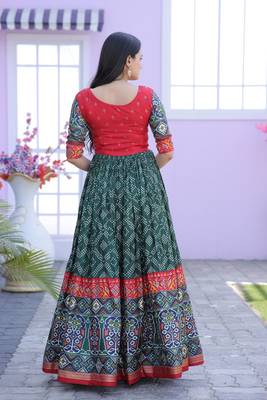 Green Dola Silk with Patola Designer Foil Print Work Gown 5
