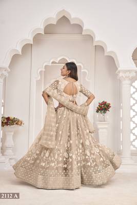 Light-brown embroidered net semi stitched lehenga 3