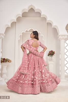 Light-pink embroidered net semi stitched lehenga 3