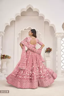 Light-pink embroidered net semi stitched lehenga