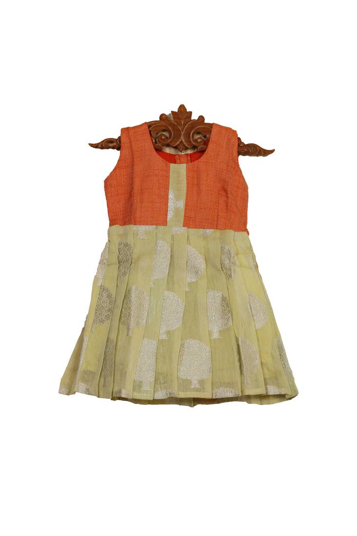 Newborn Silver Pink Bow Banarasi Silk Pattu Frock - LF1922