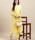 Yellow Rayon Sequence Embroidered Nayra Cut Kurta