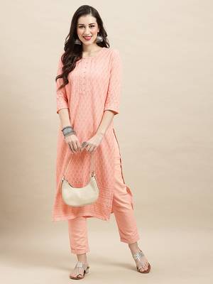 Peach Rayon Sequence Embroidered Straight Kurta 1