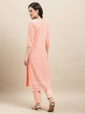 Peach Rayon Sequence Embroidered Straight Kurta 2
