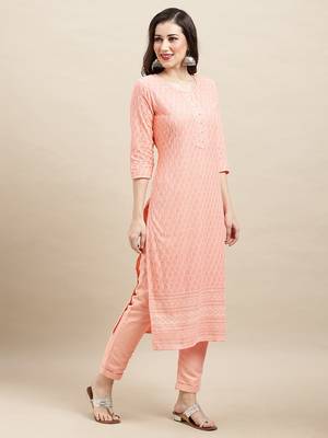 Peach Rayon Sequence Embroidered Straight Kurta 3