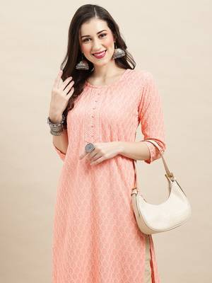 Peach Rayon Sequence Embroidered Straight Kurta 4