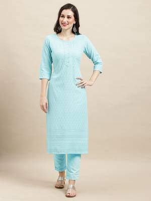 Sky Blue Rayon Sequence Embroidered Straight Kurta 1