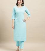 Sky Blue Rayon Sequence Embroidered Straight Kurta
