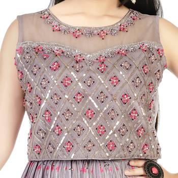 Onion pink embroidered raw silk kids-skirts 2
