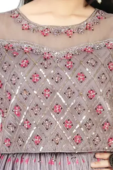 Onion pink embroidered raw silk kids-skirts