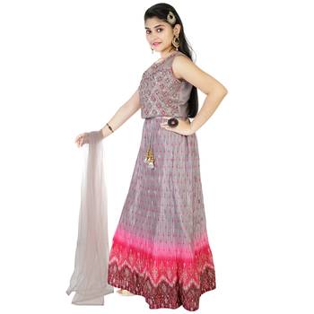 Onion pink embroidered raw silk kids-skirts 3