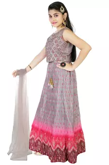Onion pink embroidered raw silk kids-skirts