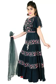 Blue embroidered faux georgette kids-skirts (3021_Parent)