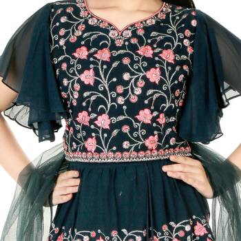 Blue embroidered faux georgette kids-skirts (3021_Parent) 3