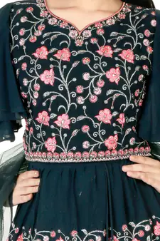 Blue embroidered faux georgette kids-skirts (3021_Parent)