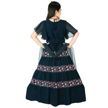 Blue embroidered faux georgette kids-skirts (3021_Parent) 4