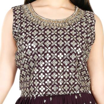 Wine embroidered faux georgette kids-skirts 2