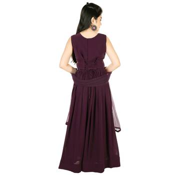 Wine embroidered faux georgette kids-skirts 3