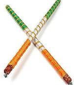 Prisha India Craft 2 Pair (4 Pcs) Dandiya Dandia Sticks Large Beautiful Wooden Multi Color Dandiya Sticks