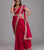 Bandhani Print Chinon Saree with Heavy Zari Embroidery Sequins Work Lace and Blouse With Waist Belt