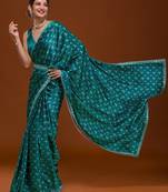 Bandhani Print Satin Fabric Saree with Embroidery Sequins Work Lace and Blouse With Waist Belt