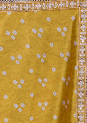 Bandhani Print Satin Fabric Saree with Embroidery Sequins Work Lace and Blouse With Waist Belt 7