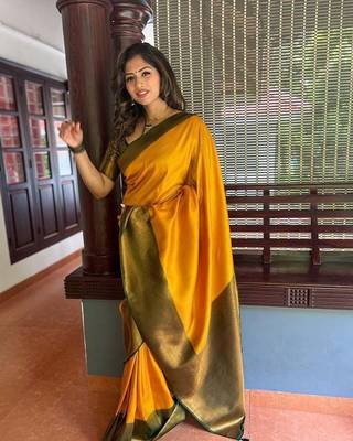 YELLOW BEAUTIFUL LICHI SILK SAREE 2