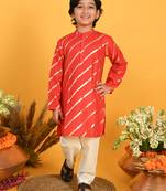 Red printed blended cotton boys-kurta-pyjama