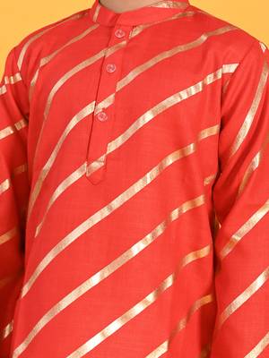 Red printed blended cotton boys-kurta-pyjama 4