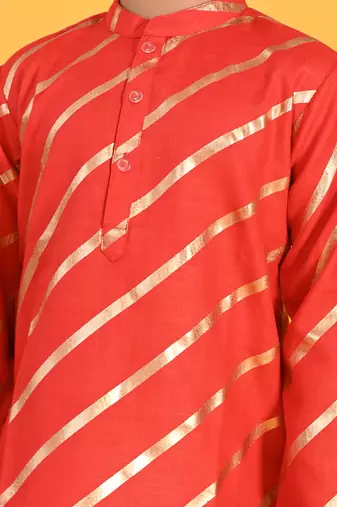 Red printed blended cotton boys-kurta-pyjama
