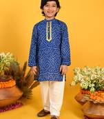 Blue printed blended cotton boys-kurta-pyjama