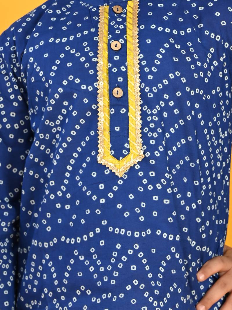 Blue printed blended cotton boys-kurta-pyjama