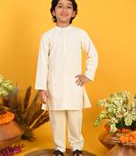 White embroidered blended cotton boys-kurta-pyjama