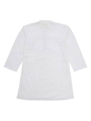 White embroidered blended cotton boys-kurta-pyjama 3