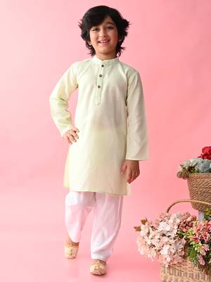 Green plain blended cotton boys-kurta-pyjama 1