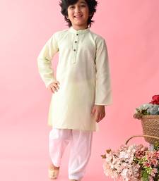 Green plain blended cotton boys-kurta-pyjama