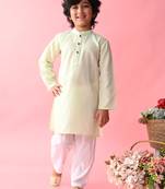 Green plain blended cotton boys-kurta-pyjama