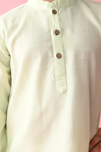 Green plain blended cotton boys-kurta-pyjama