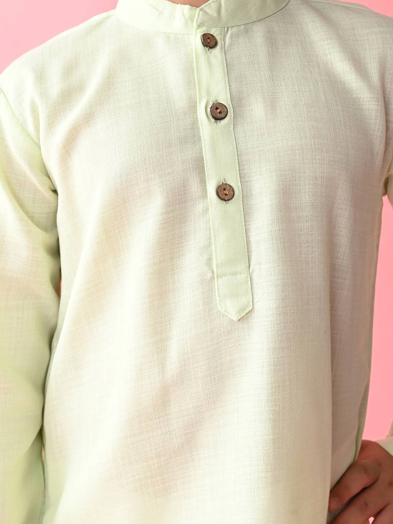 Green plain blended cotton boys-kurta-pyjama