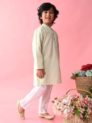 Green plain blended cotton boys-kurta-pyjama 5