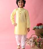 Yellow plain blended cotton boys-kurta-pyjama