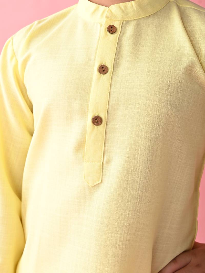 Yellow plain blended cotton boys-kurta-pyjama