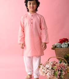 Pink plain blended cotton boys-kurta-pyjama