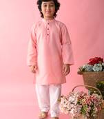 Pink plain blended cotton boys-kurta-pyjama